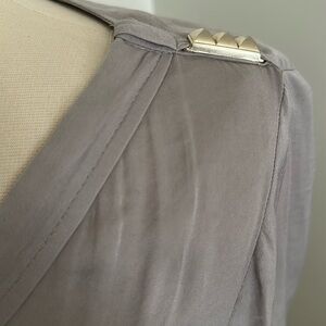 🩶 Zara BASIC Silver Grey Blouse w/ Stud Detail M